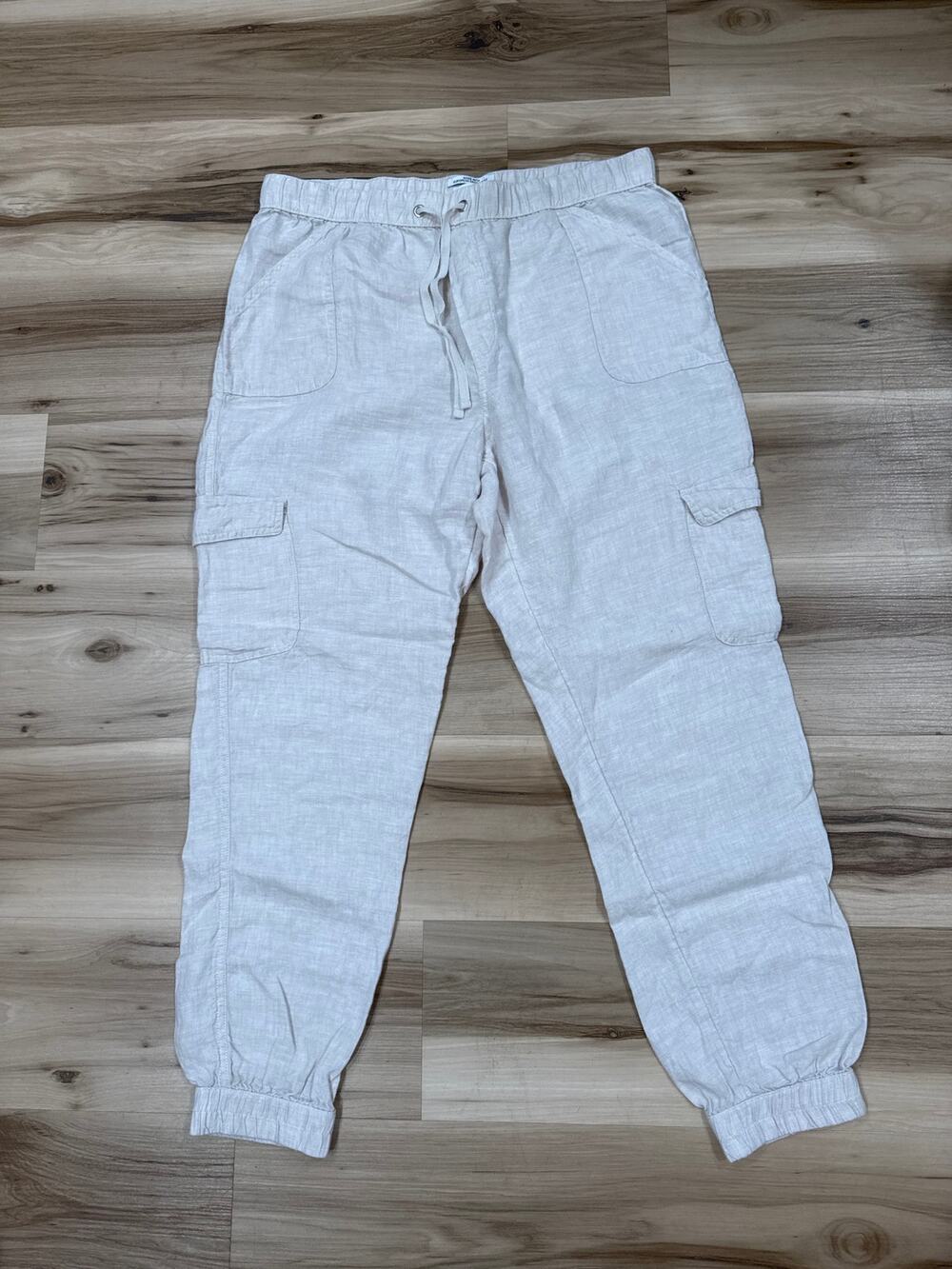 Nicole Miller European Flax 100% Linen Beige Jogger Pants Size XL